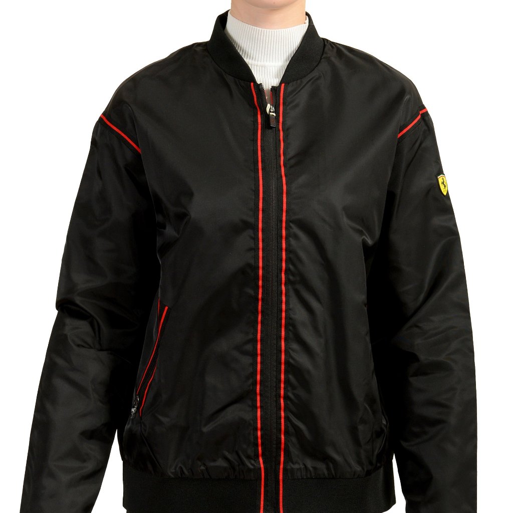 Scuderia Ferrari Women's Black Satin Windbreaker Bomber Jacket Us M It 42
